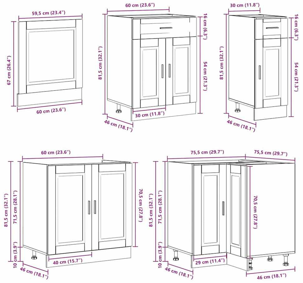 Okmed Virtuvinių spintelių komplektas, 11 dalių, Porto, dūminio