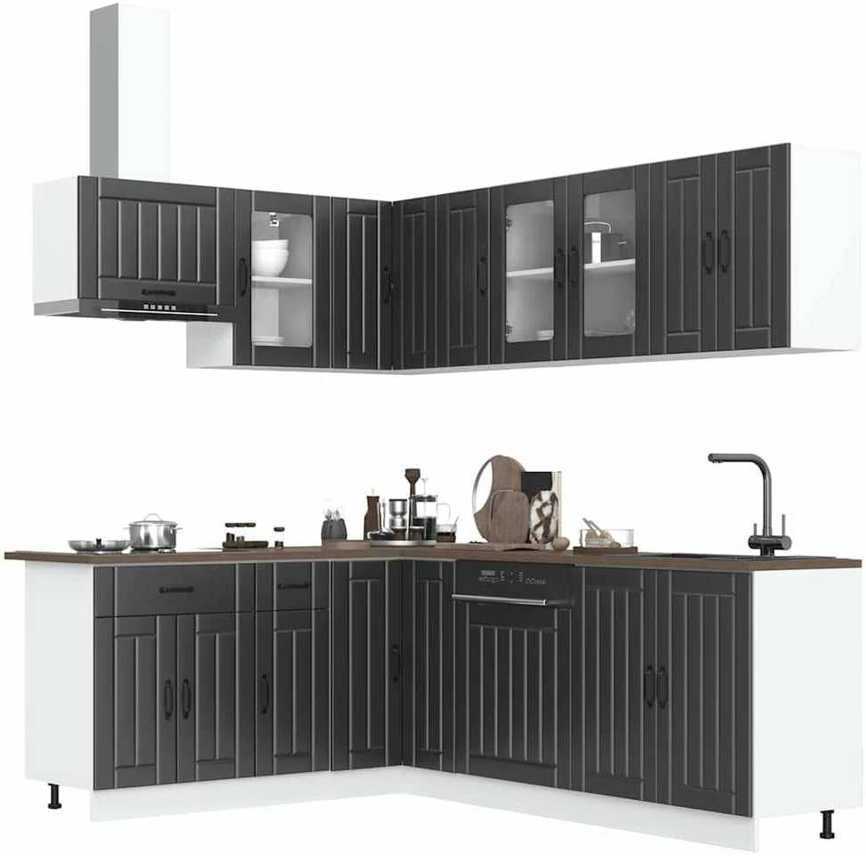 Virtuvinių spintelių komplektas, 11 dalių, Lucca, juoda