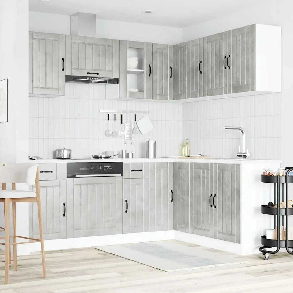 Virtuvinių spintelių komplektas, 11 dalių, Kalmar, betono pilka