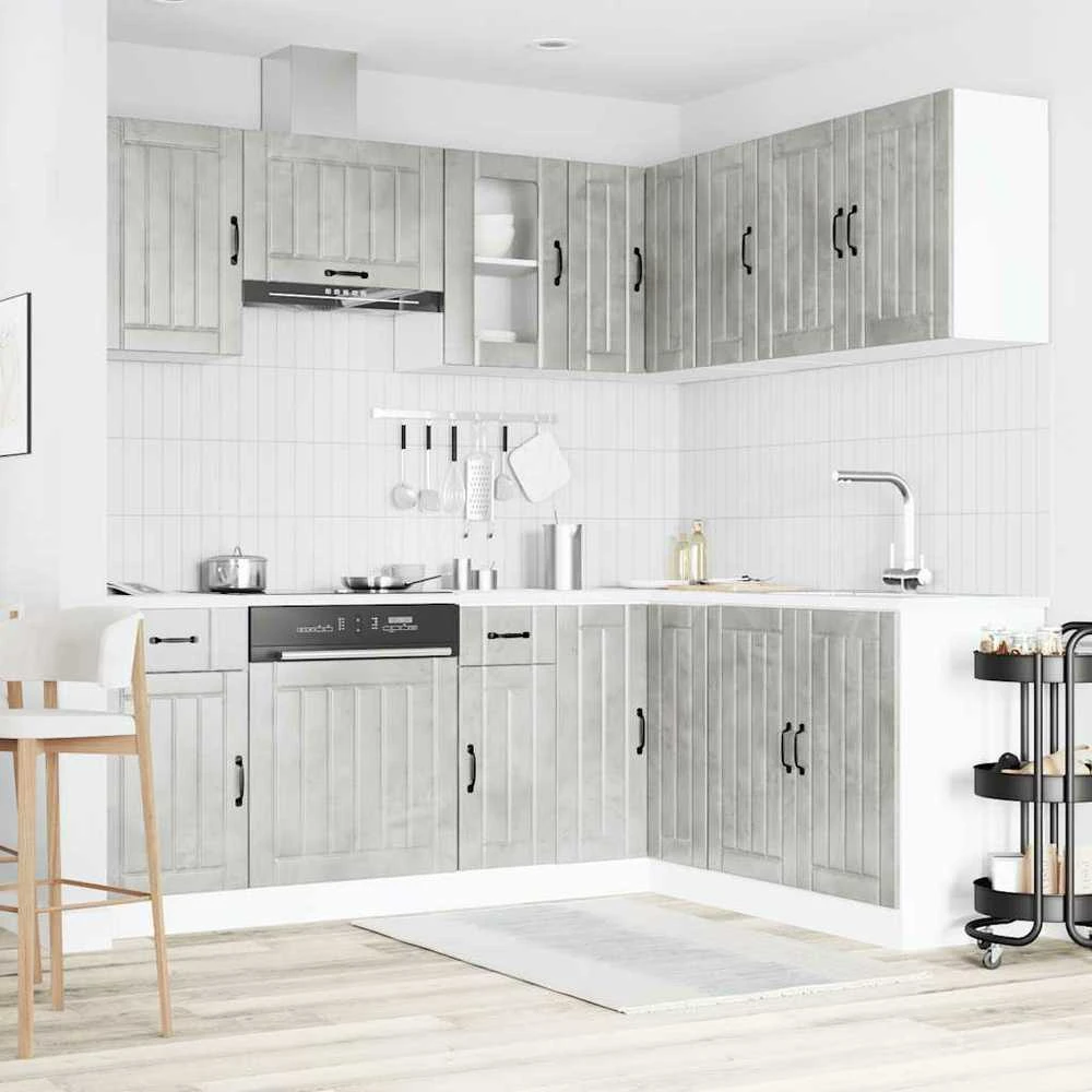 Virtuvinių spintelių komplektas, 11 dalių, Lucca, betono pilka