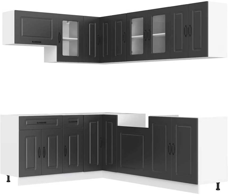 Virtuvinių spintelių komplektas, 11 dalių, Kalmar, juoda