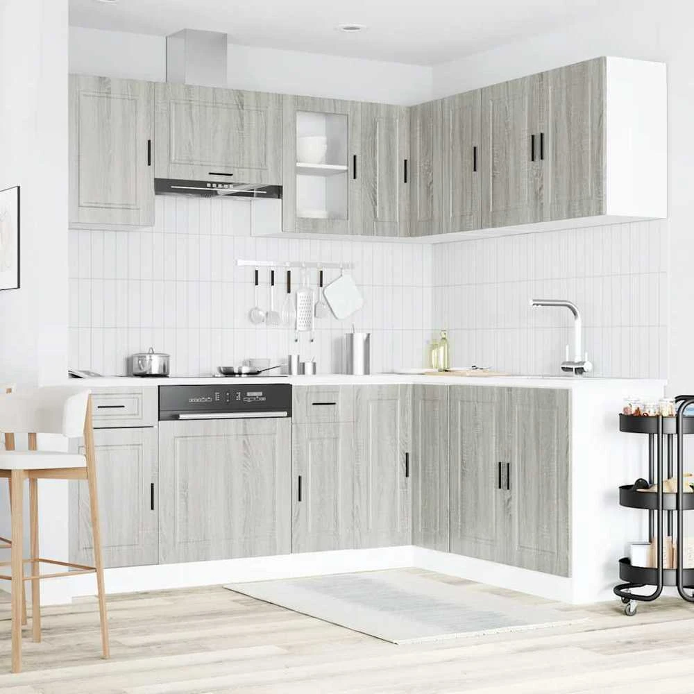 Virtuvinių spintelių komplektas, 11 dalių, Porto, pilka