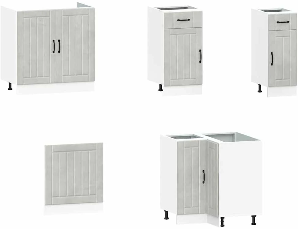 Virtuvinių spintelių komplektas, 11 dalių, Kalmar, betono pilka