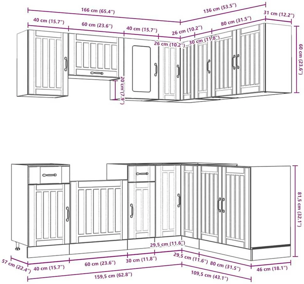 Virtuvinių spintelių komplektas, 11 dalių, Lucca, juoda