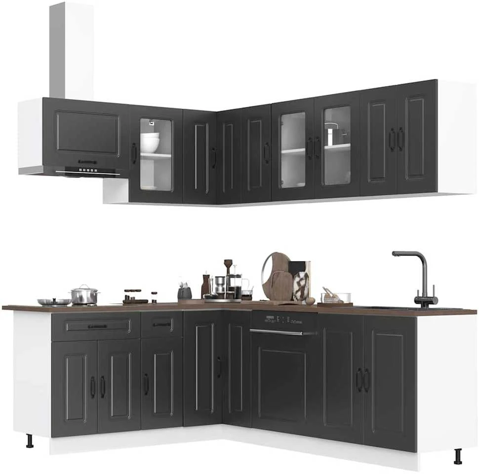 Virtuvinių spintelių komplektas, 11 dalių, Kalmar, juoda