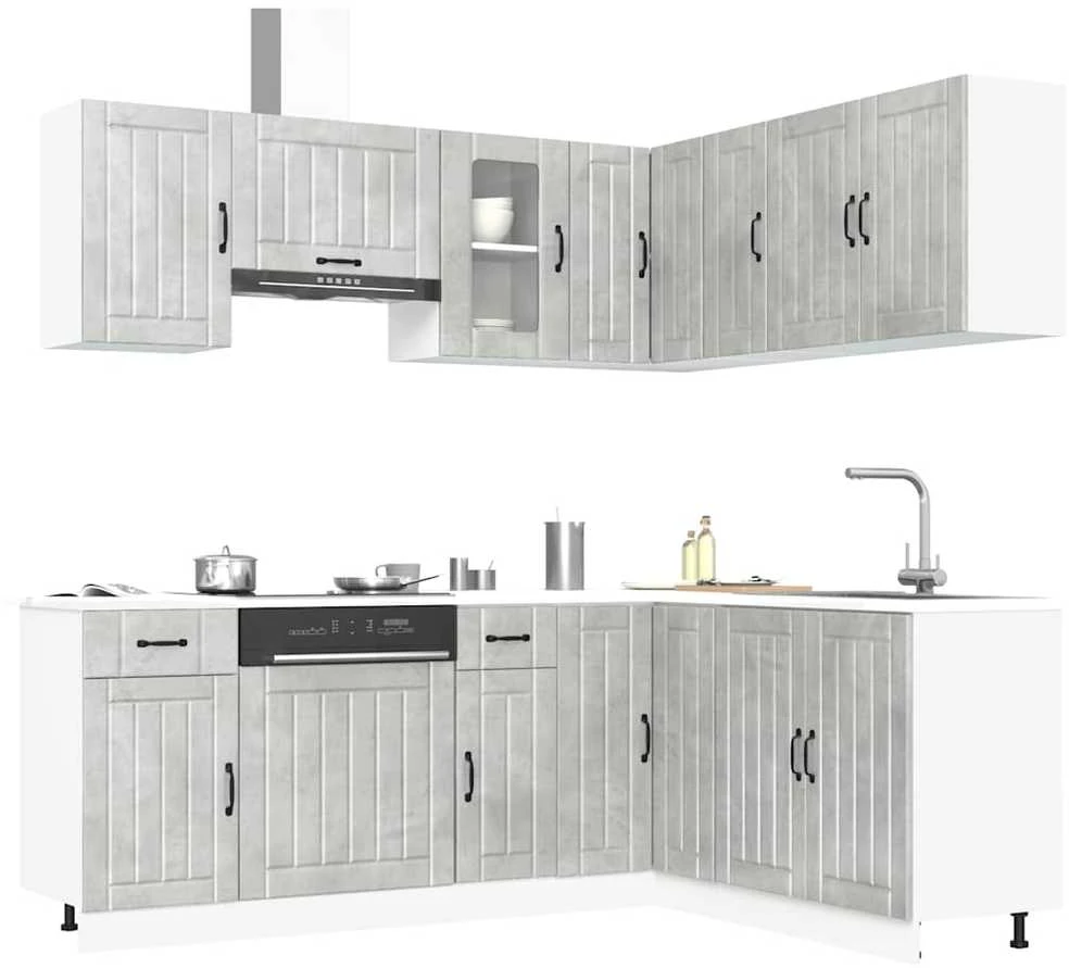 Virtuvinių spintelių komplektas, 11 dalių, Kalmar, betono pilka