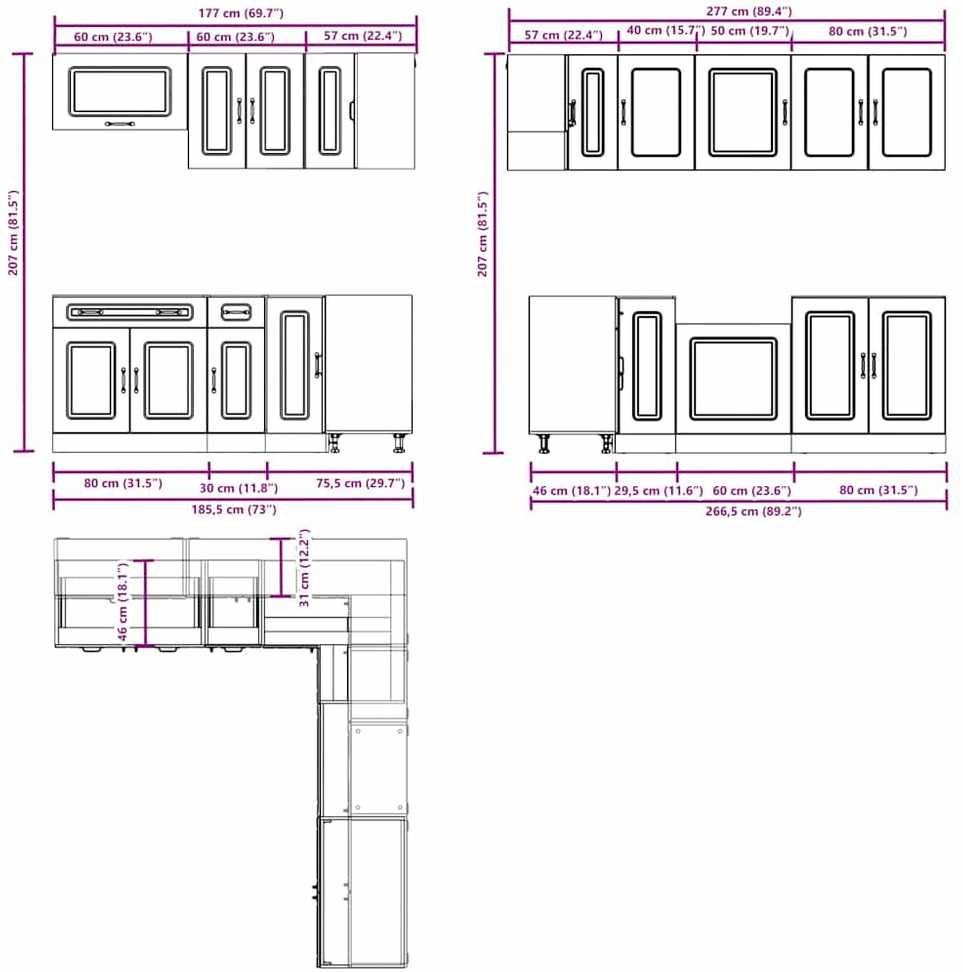 Virtuvinių spintelių komplektas, 11 dalių, Kalmar, balta
