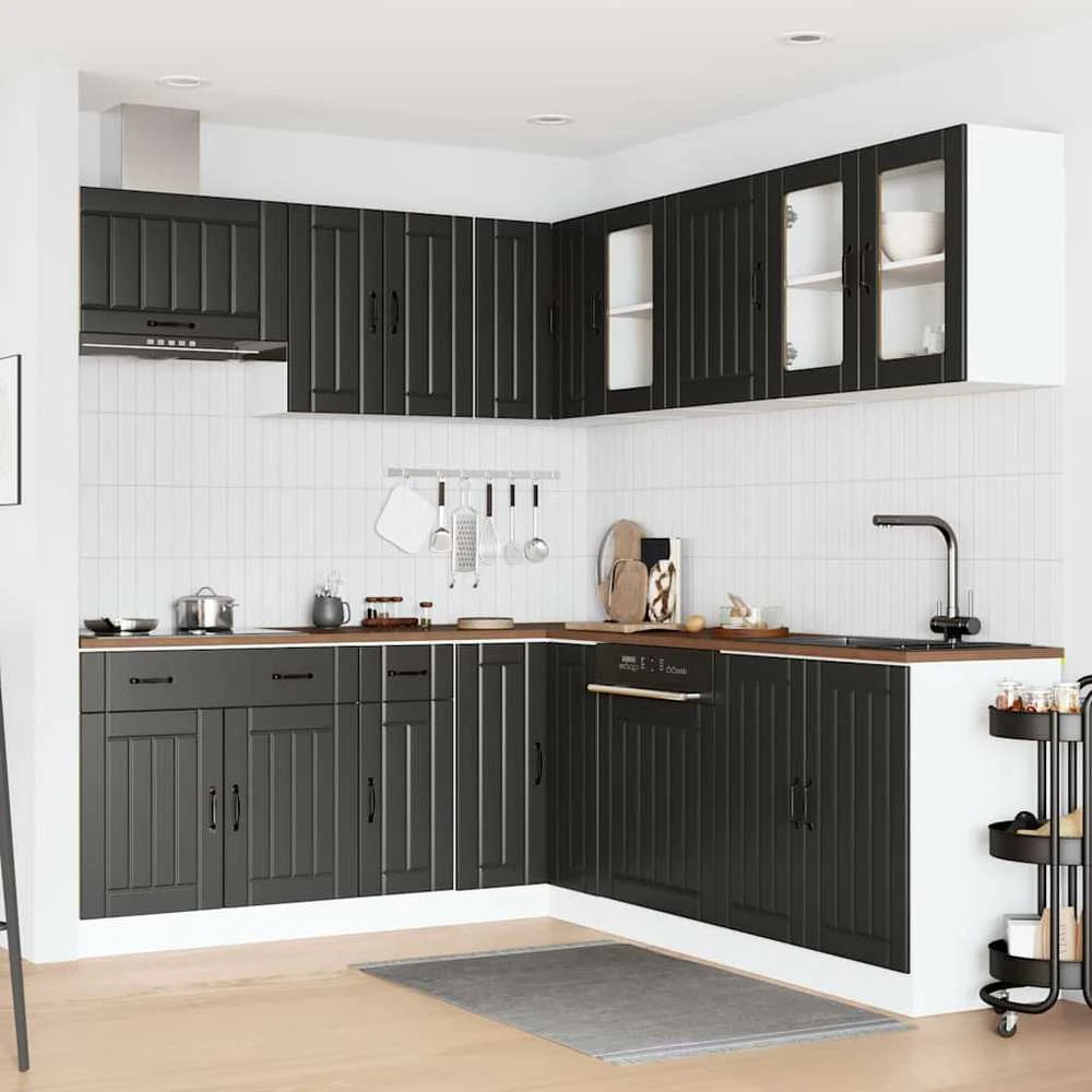 Virtuvinių spintelių komplektas, 11 dalių, Lucca, juoda