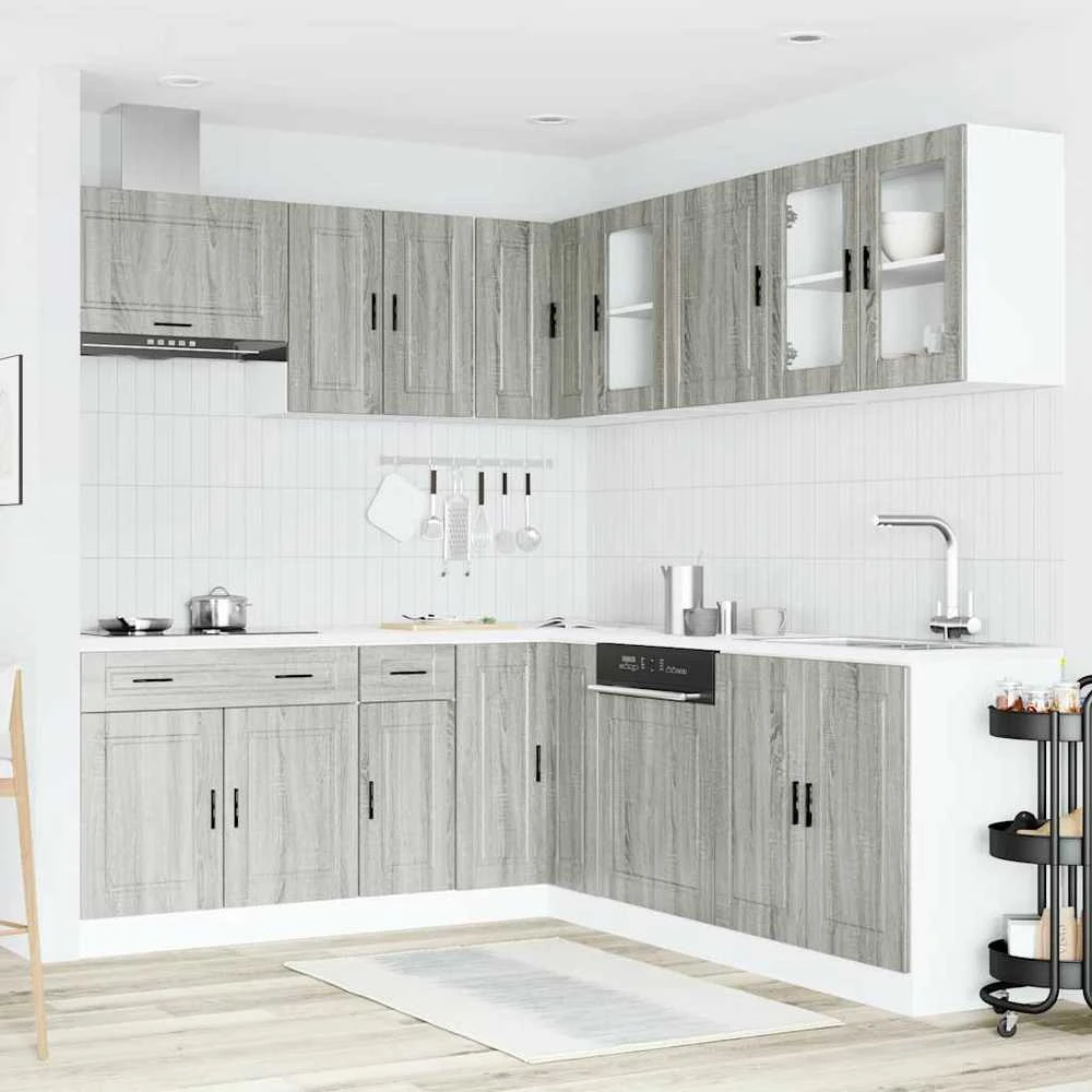 Virtuvinių spintelių komplektas, 11 dalių, Porto, pilka