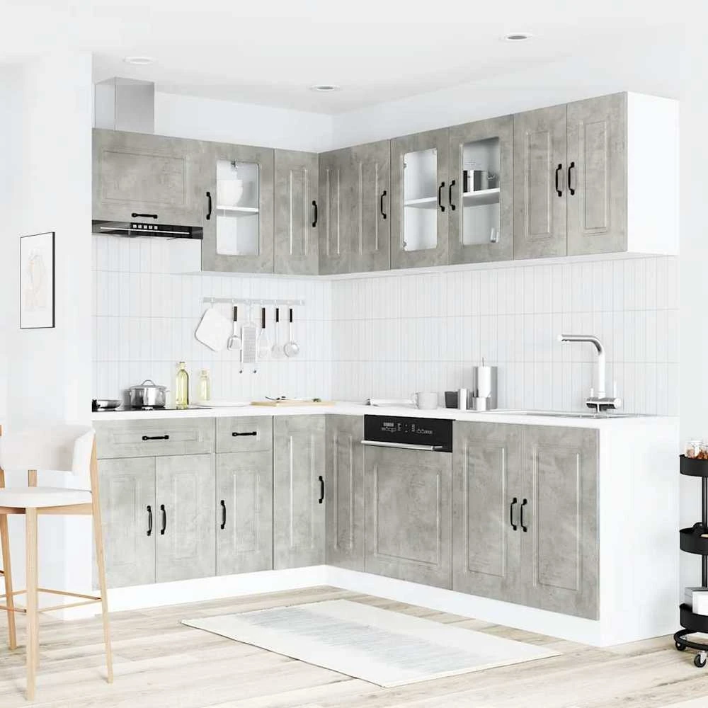 Virtuvinių spintelių komplektas, 11 dalių, Kalmar, betono pilka