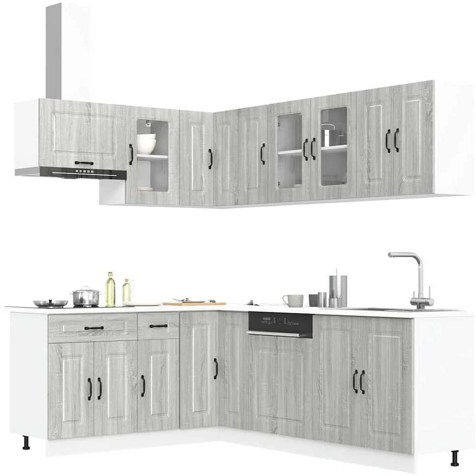 Virtuvinių spintelių komplektas, 11 dalių, Kalmar, pilka