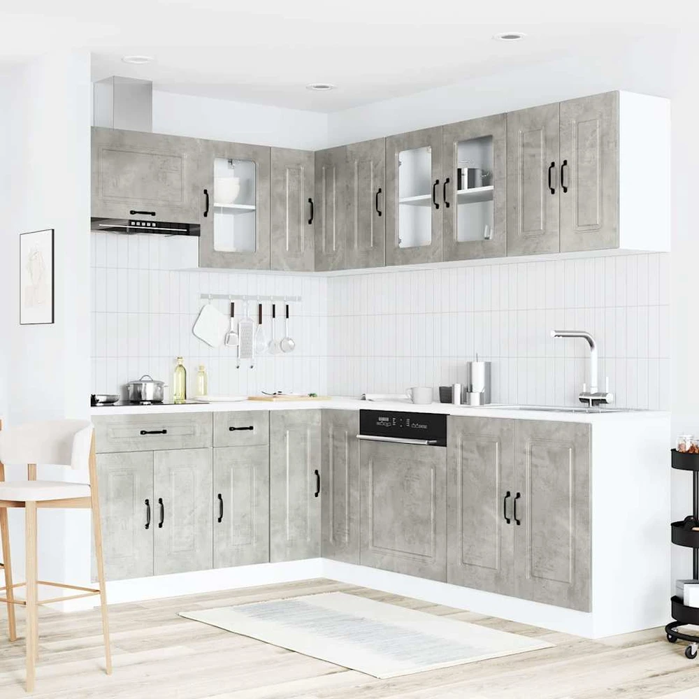 Virtuvinių spintelių komplektas, 11 dalių, Kalmar, betono pilka
