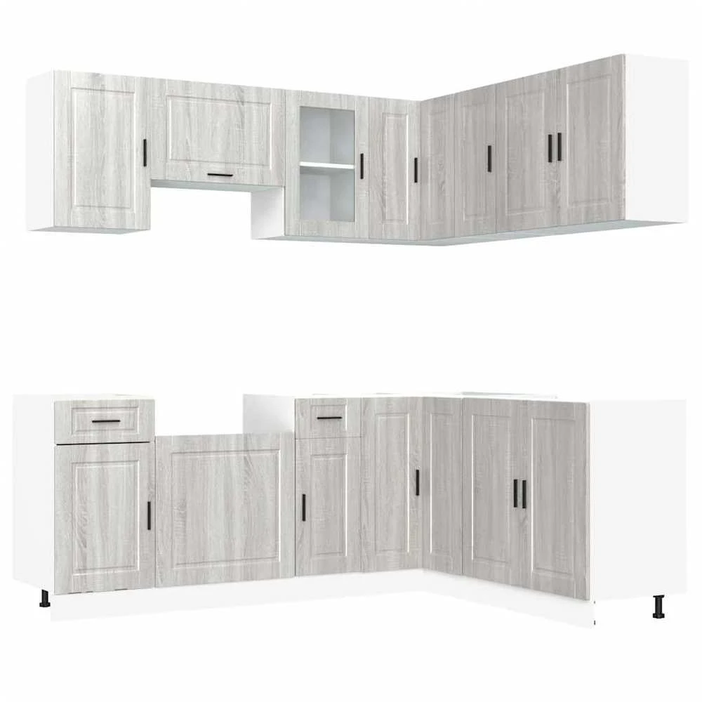 Virtuvinių spintelių komplektas, 11 dalių, Porto, pilka