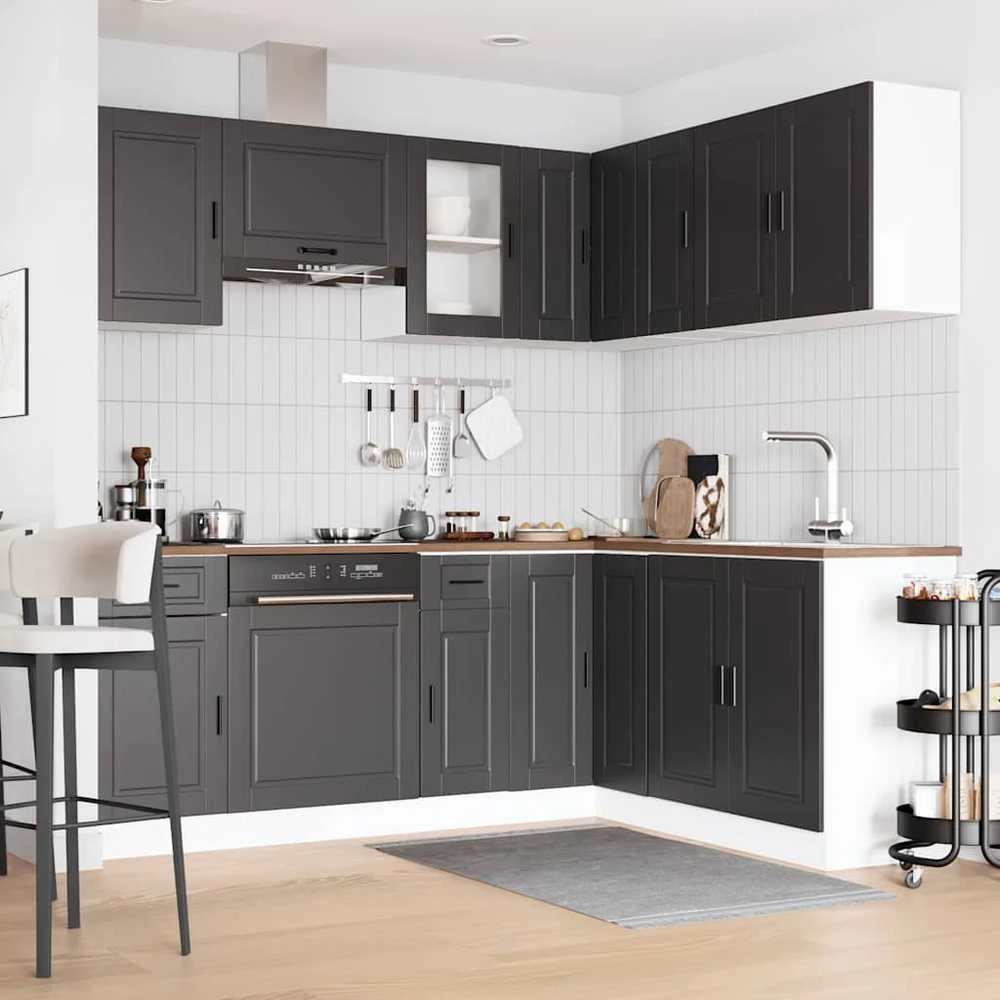 Virtuvinių spintelių komplektas, 11 dalių, Porto, juoda