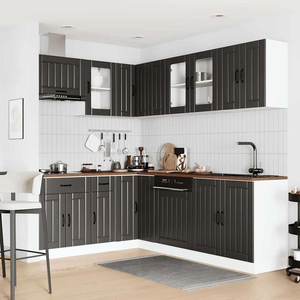 Virtuvinių spintelių komplektas, 11 dalių, Lucca, juoda