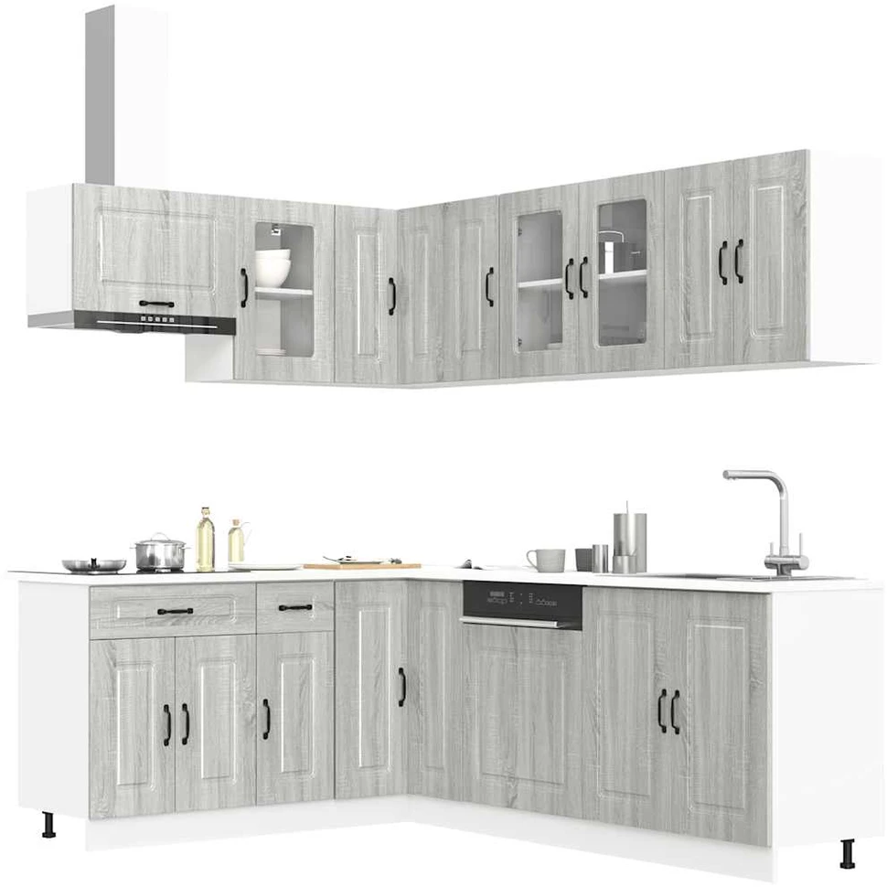Virtuvinių spintelių komplektas, 11 dalių, Kalmar, pilka