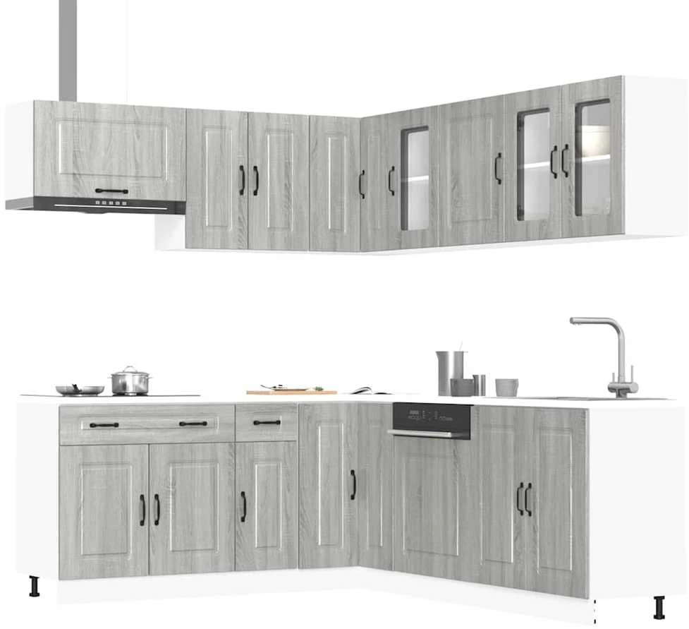 Virtuvinių spintelių komplektas, 11 dalių, Kalmar, pilka