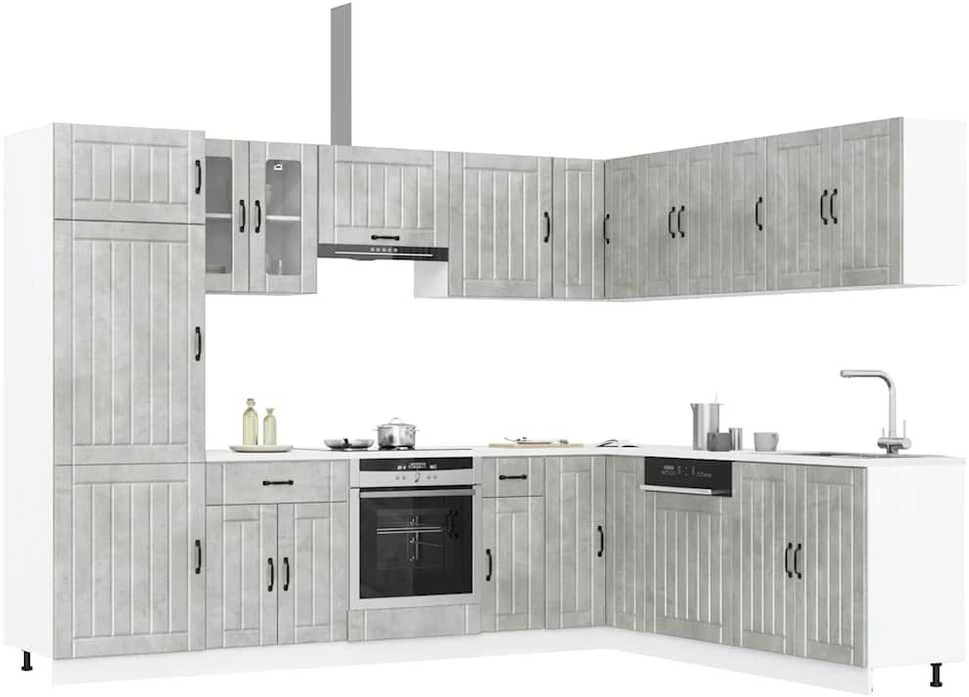 Virtuvinių spintelių komplektas, 14 dalių, Lucca, betono pilka