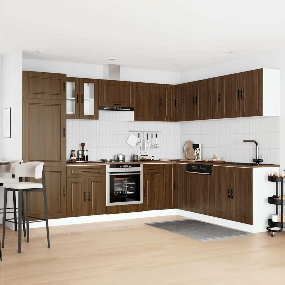 Virtuvinių spintelių komplektas, 14 dalių, Porto, ruda