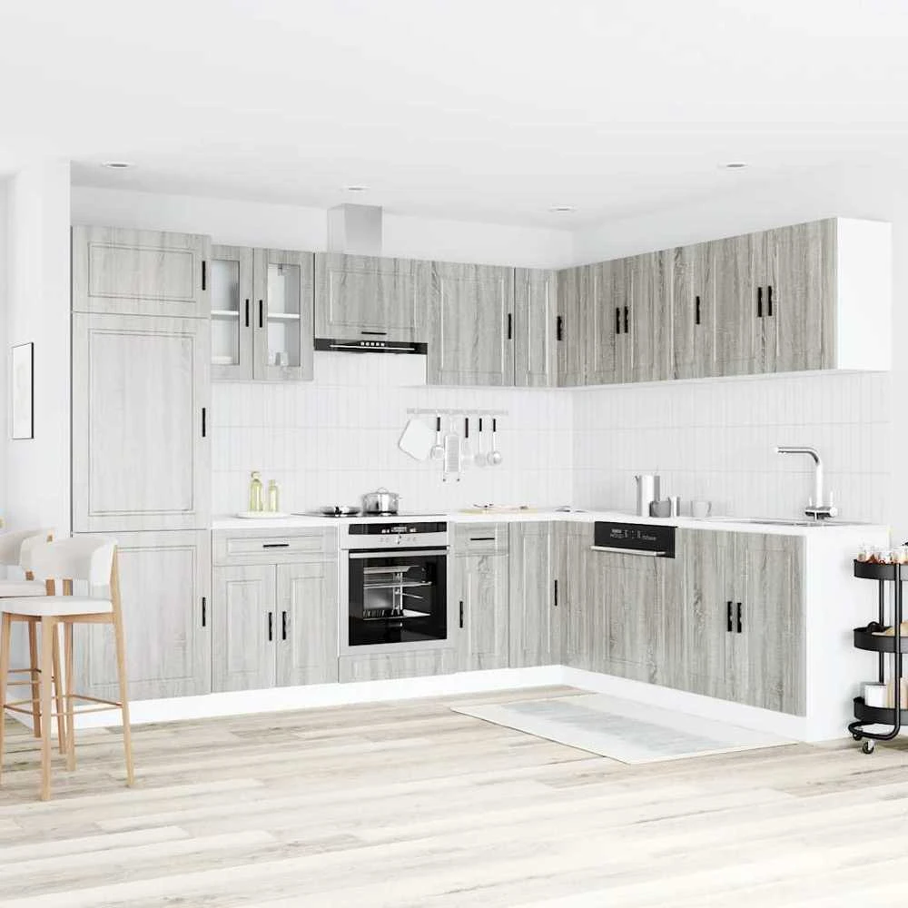 Virtuvinių spintelių komplektas, 14 dalių, Porto, pilka