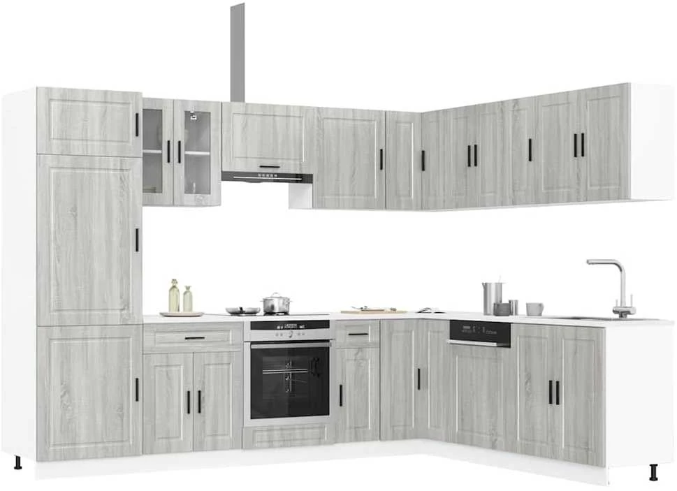 Virtuvinių spintelių komplektas, 14 dalių, Porto, pilka