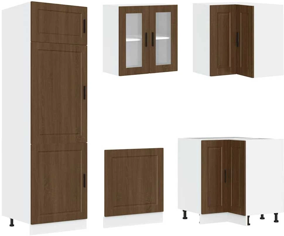 Virtuvinių spintelių komplektas, 14 dalių, Porto, ruda