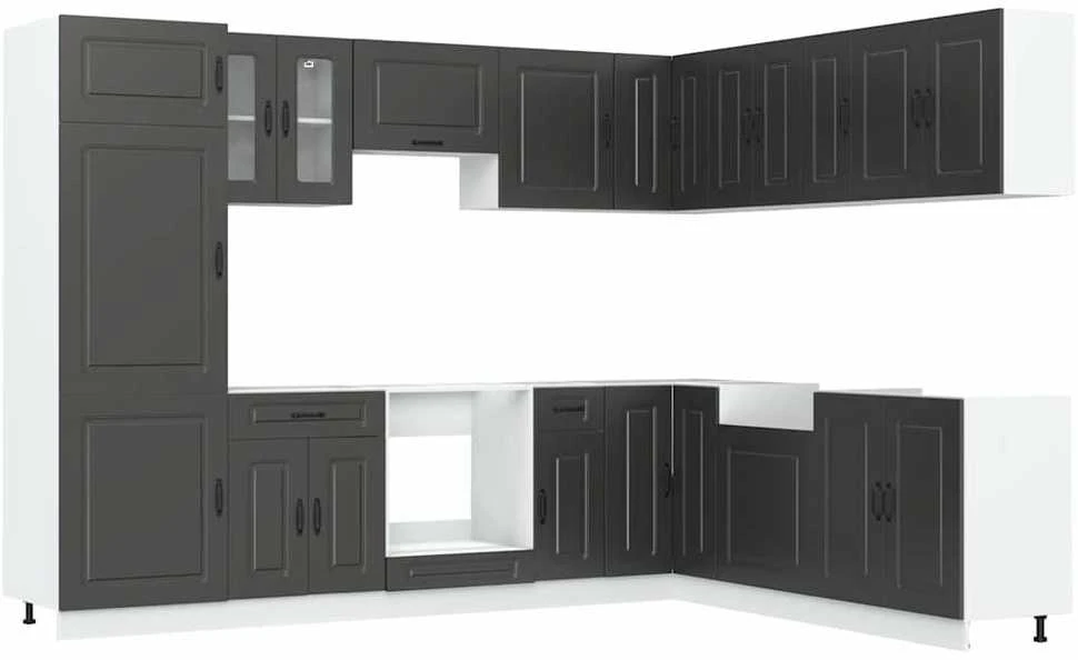 Virtuvinių spintelių komplektas, 14 dalių, Kalmar, juoda
