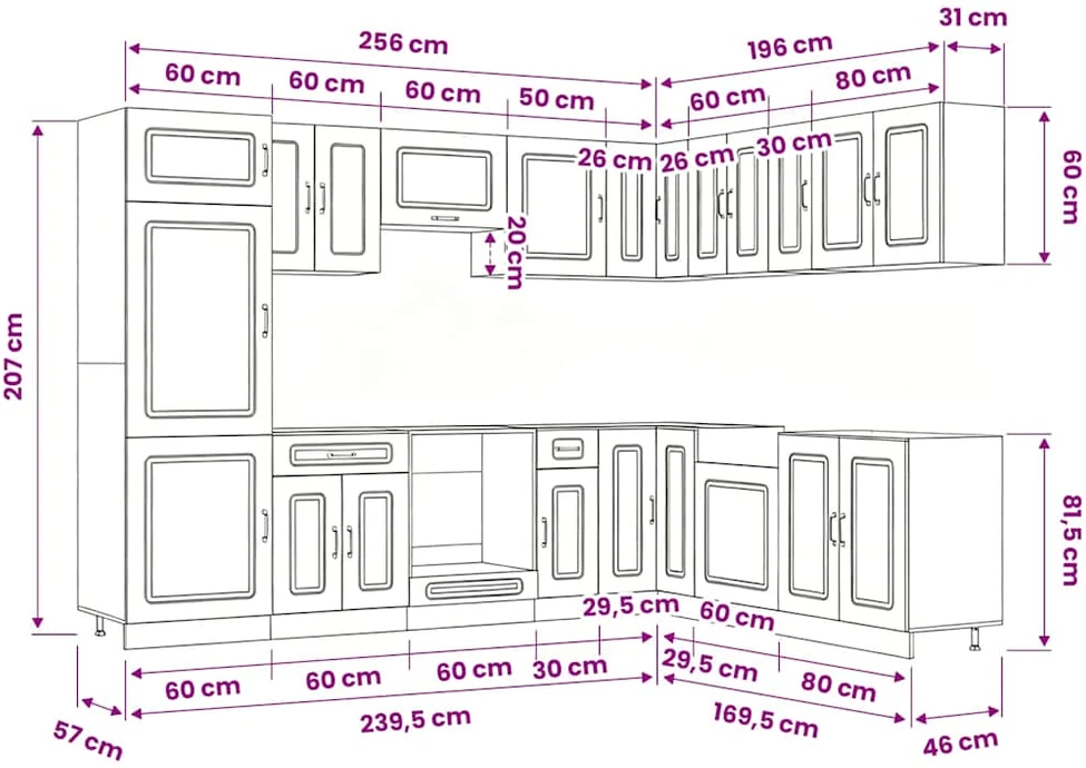Virtuvinių spintelių komplektas, 14 dalių, Kalmar, artisano