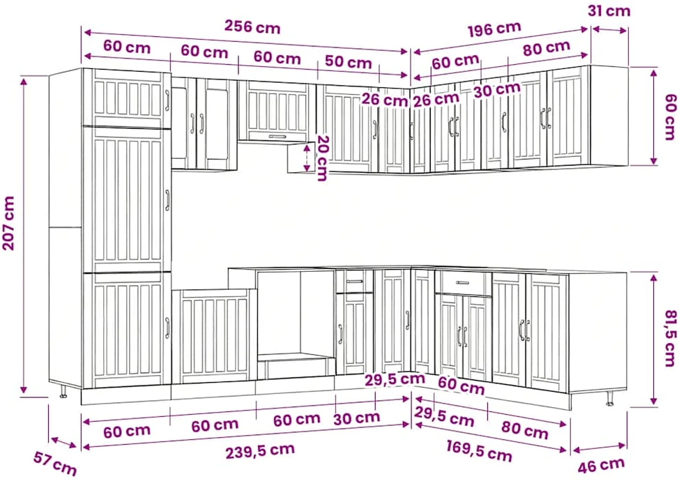 Virtuvinių spintelių komplektas, 14 dalių, Lucca, balta