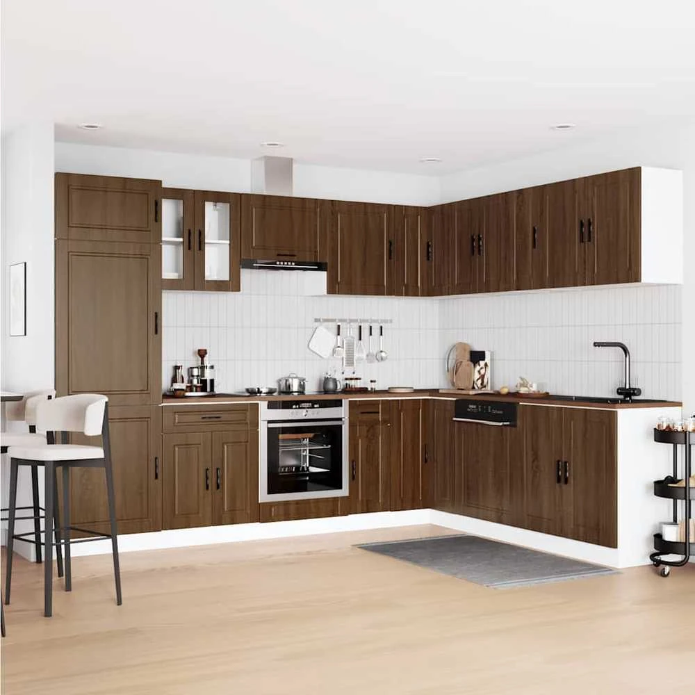 Virtuvinių spintelių komplektas, 14 dalių, Porto, ruda