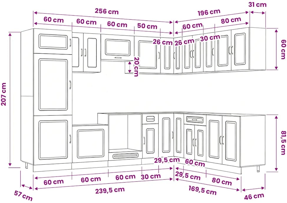 Virtuvinių spintelių komplektas, 14 dalių, Kalmar, balta