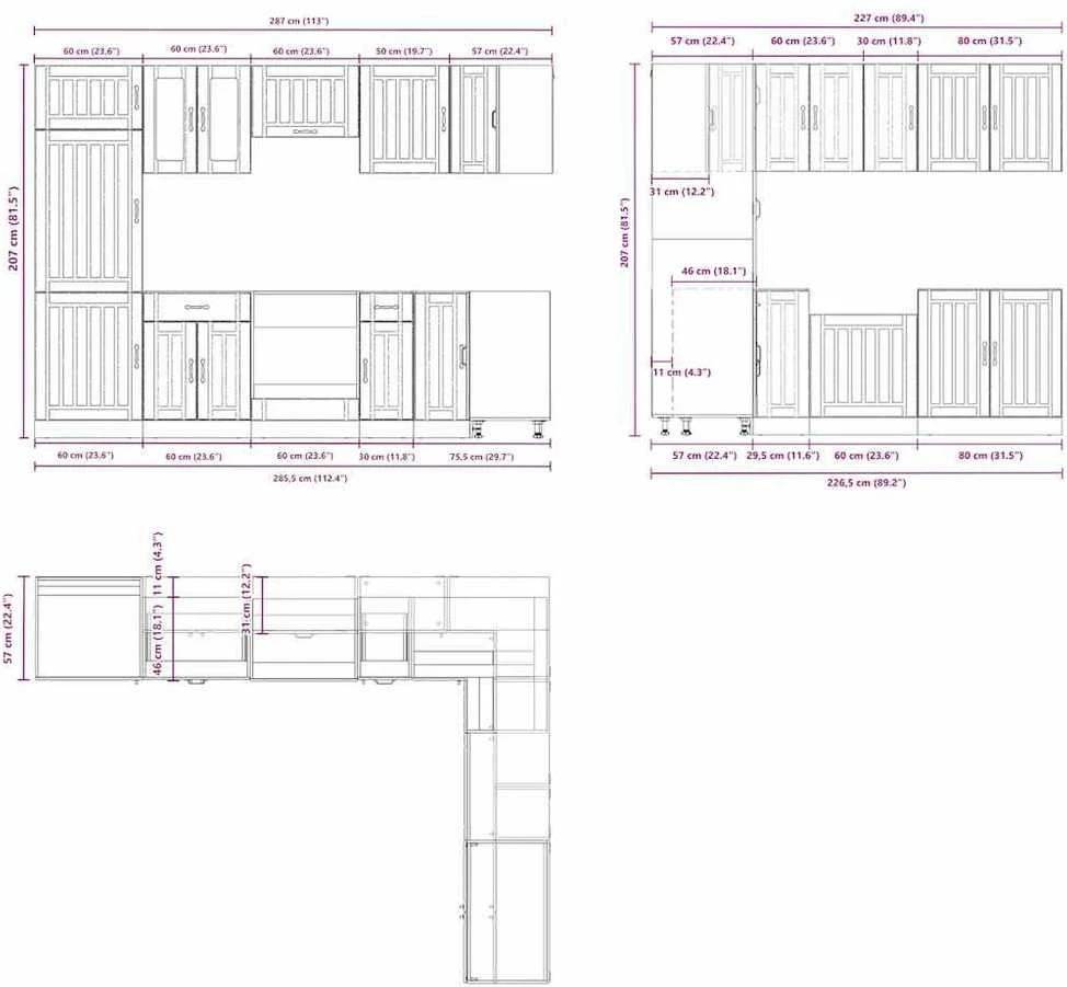 Virtuvinių spintelių komplektas, 14 dalių, Lucca, betono pilka