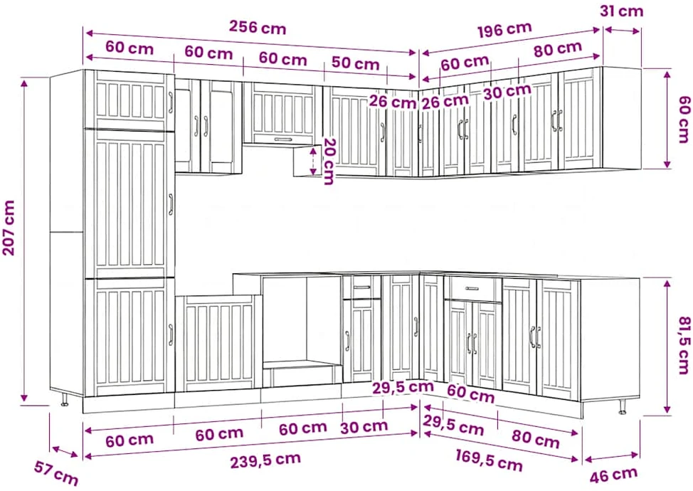 Virtuvinių spintelių komplektas, 14 dalių, Lucca, balta