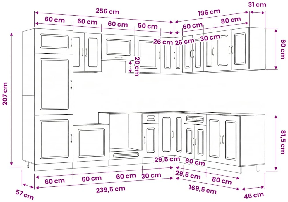 Virtuvinių spintelių komplektas, 14 dalių, Kalmar, juoda