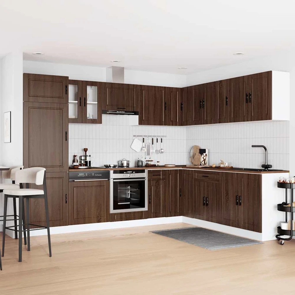 Virtuvinių spintelių komplektas, 14 dalių, Porto, ruda