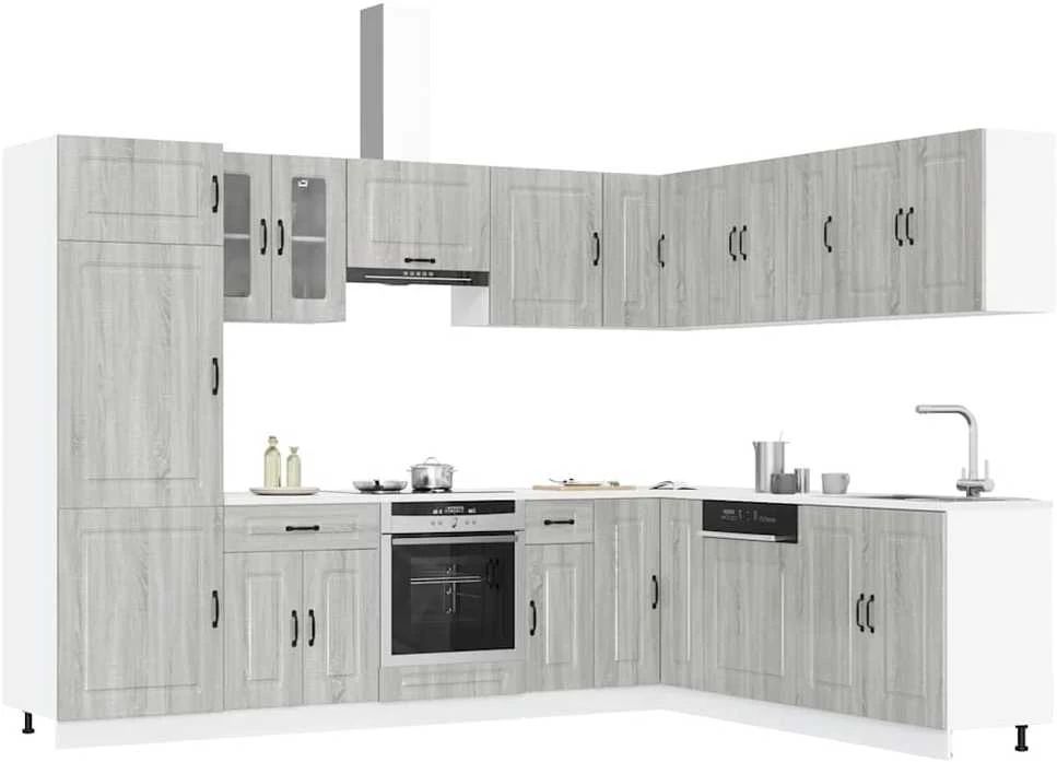 Virtuvinių spintelių komplektas, 14 dalių, Kalmar, pilka