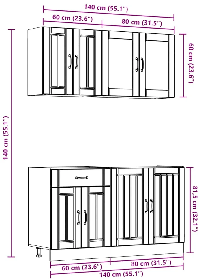 Virtuvinių spintelių komplektas, 4 dalių, Lucca, juoda