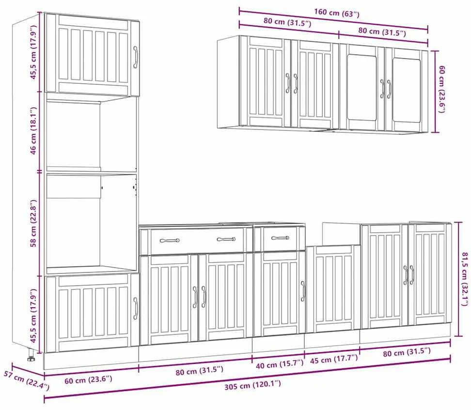 Virtuvinių spintelių komplektas, 7 dalių, Lucca, betono pilka