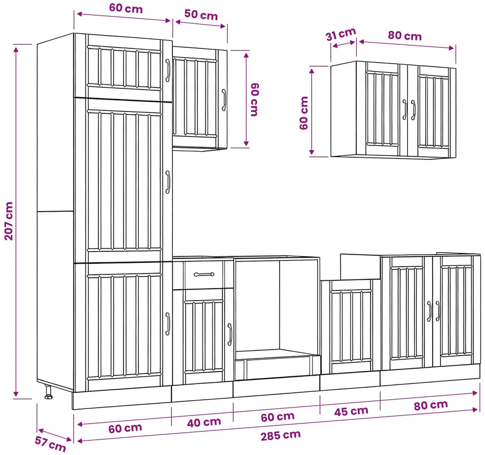 Virtuvinių spintelių komplektas, 7 dalių, Lucca, balta
