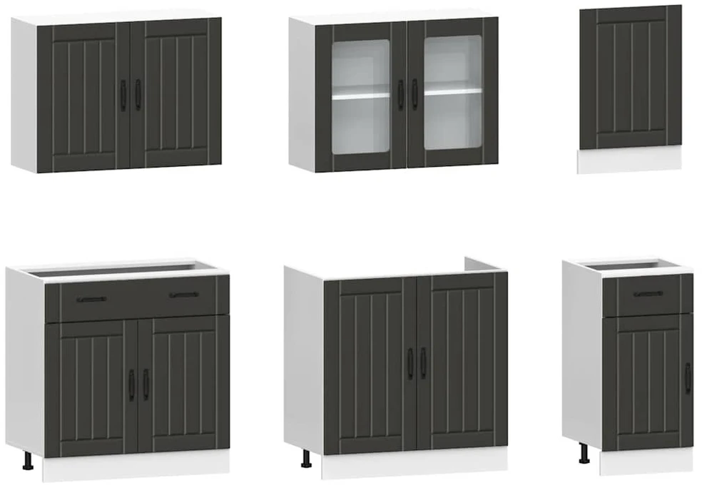 Virtuvinių spintelių komplektas, 7 dalių, Kalmar, juoda