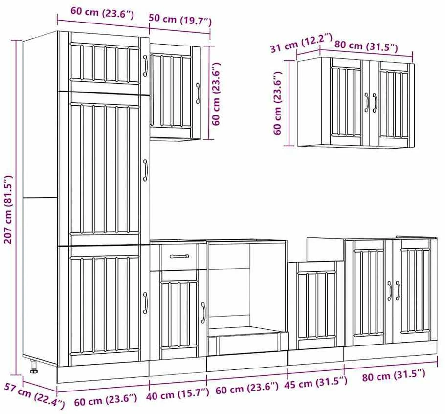 Virtuvinių spintelių komplektas, 7 dalių, Lucca, betono pilka