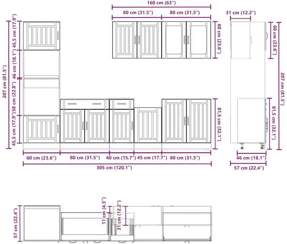 Virtuvinių spintelių komplektas, 7 dalių, Kalmar, juoda