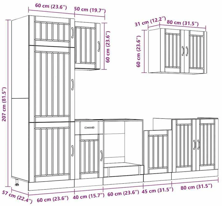 Virtuvinių spintelių komplektas, 7 dalių, Lucca, balta