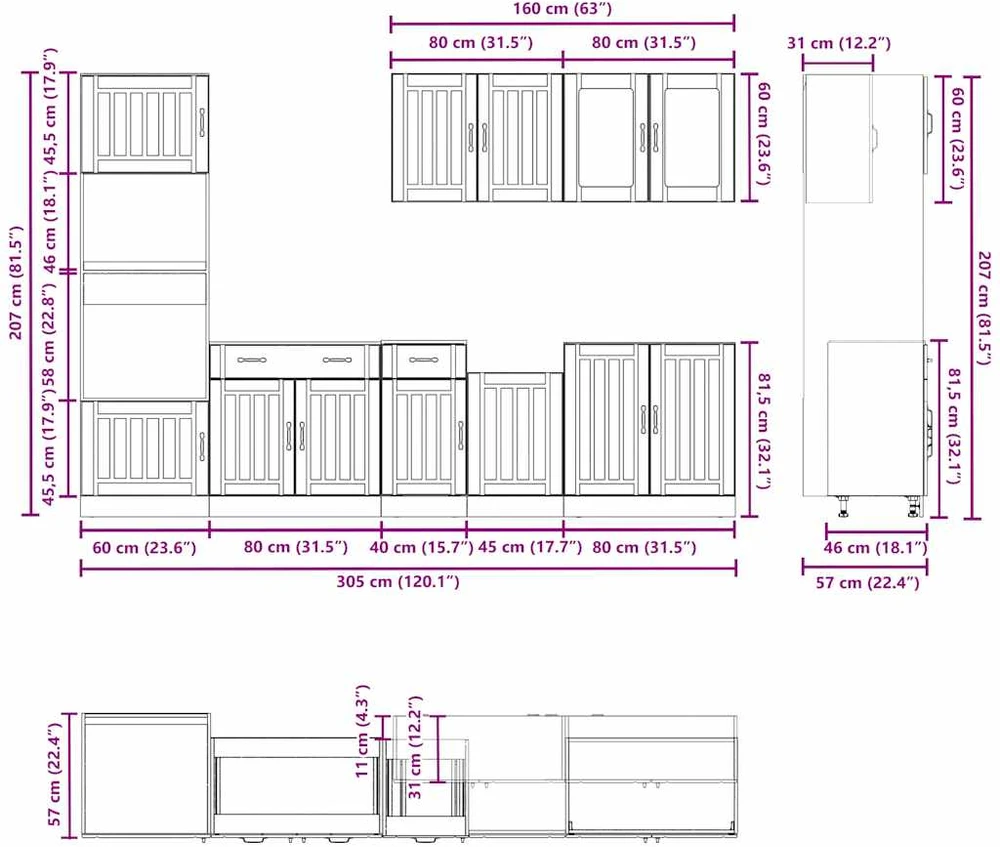 Virtuvinių spintelių komplektas, 7 dalių, Lucca, balta