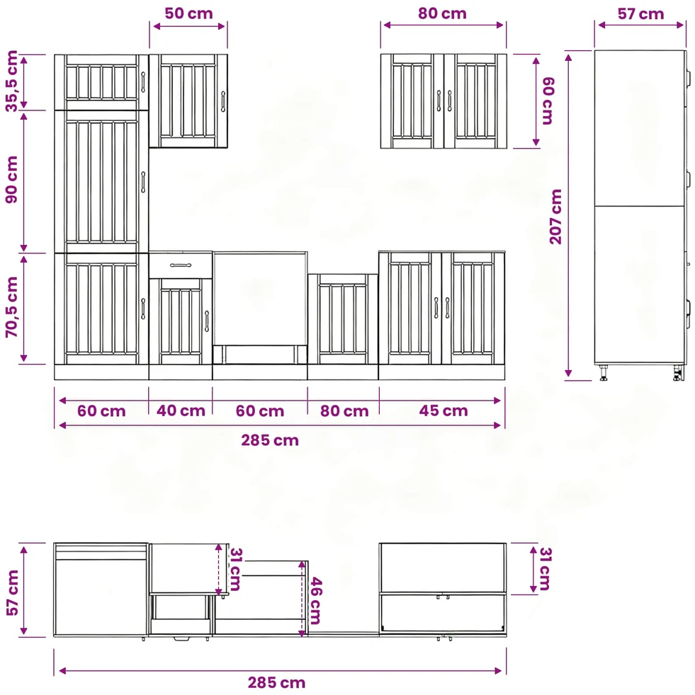 Virtuvinių spintelių komplektas, 7 dalių, Lucca, balta