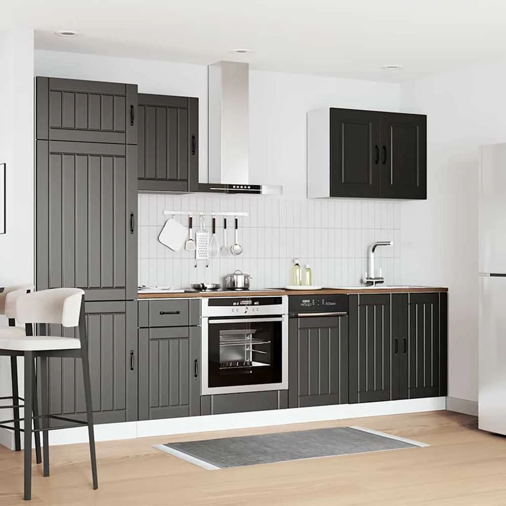 Virtuvinių spintelių komplektas, 7 dalių, Lucca, juoda