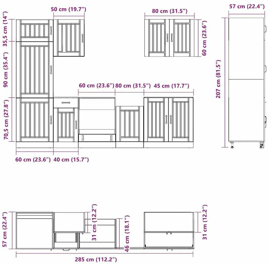 Virtuvinių spintelių komplektas, 7 dalių, Lucca, balta