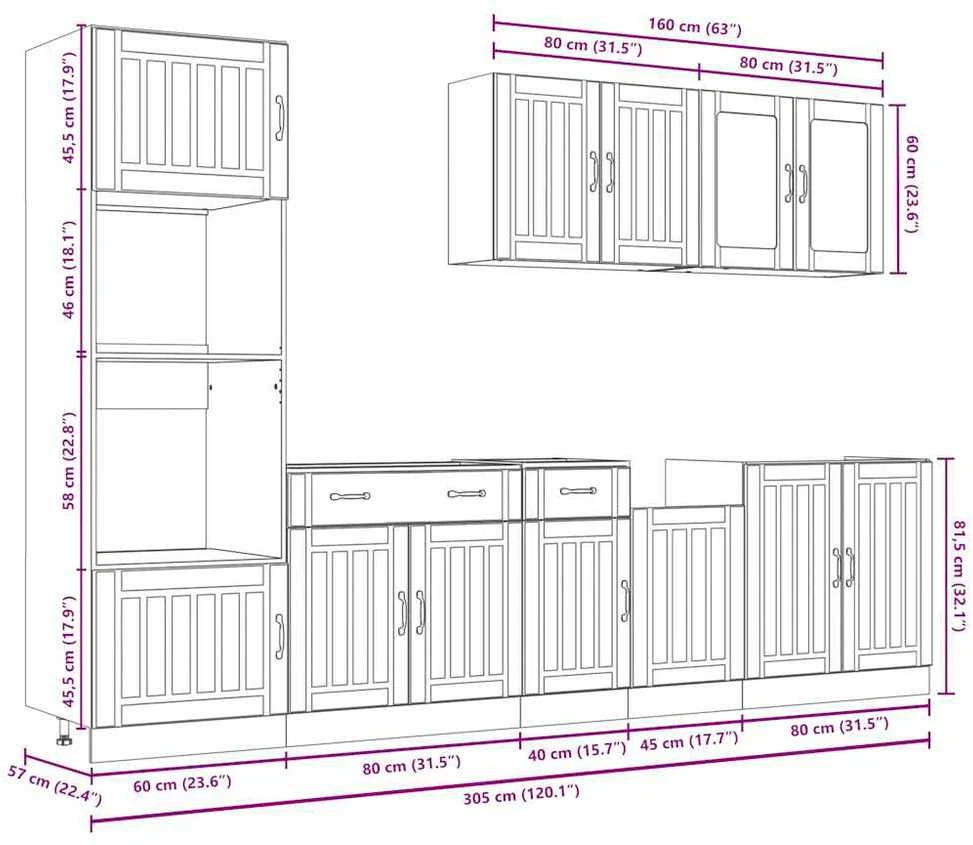 Virtuvinių spintelių komplektas, 7 dalių, Lucca, balta