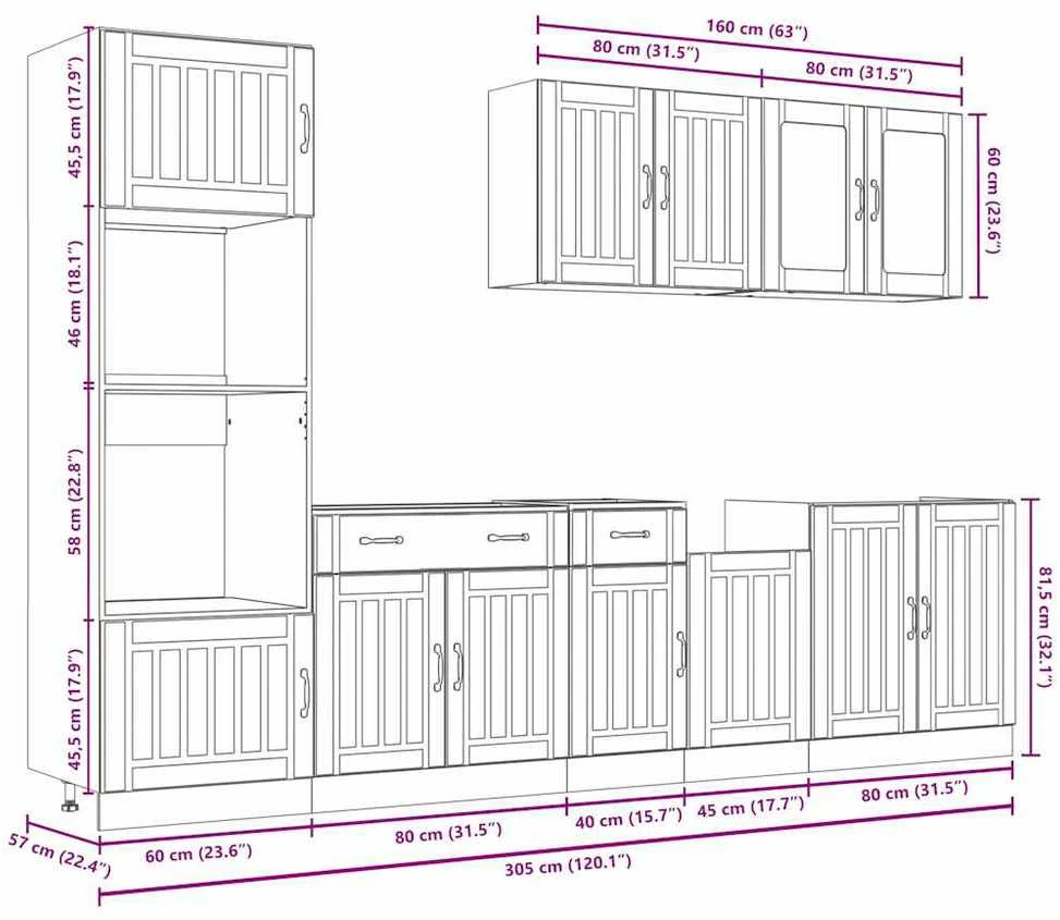 Virtuvinių spintelių komplektas, 7 dalių, Kalmar, medienos