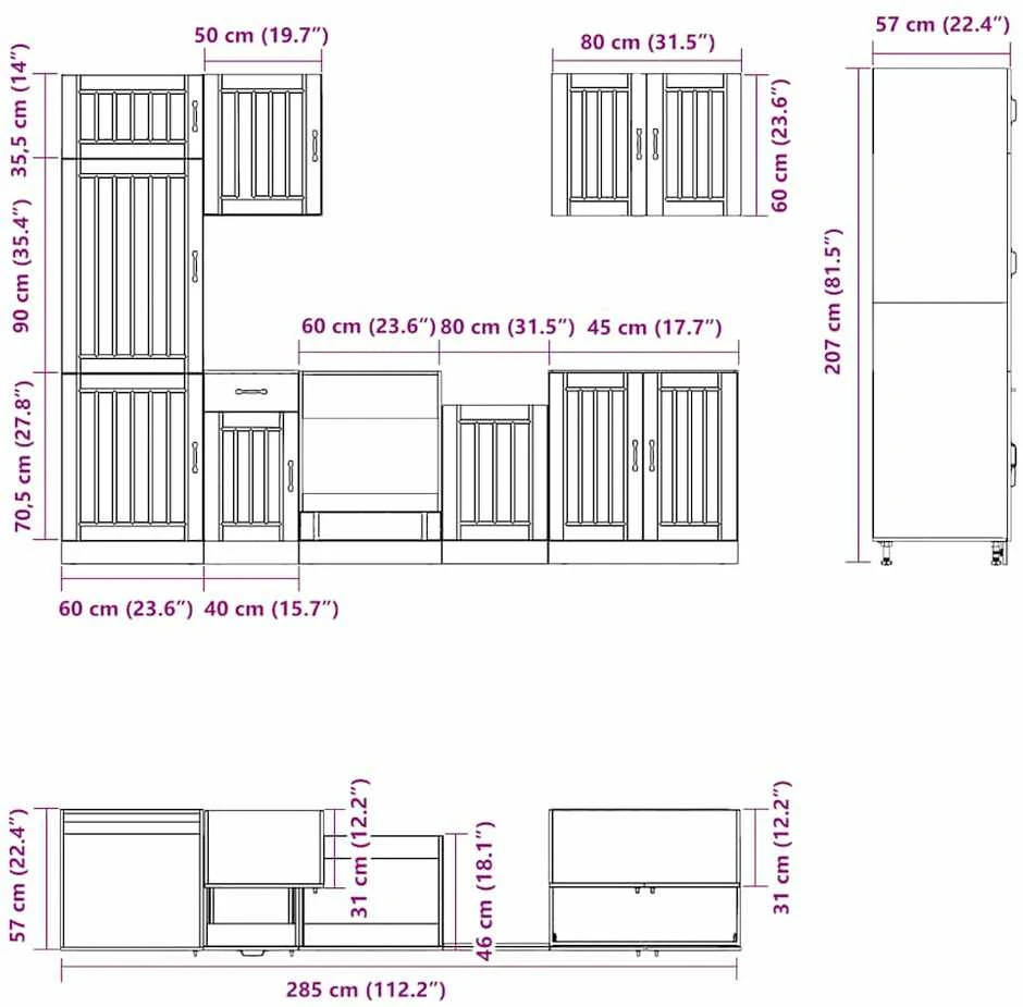 Virtuvinių spintelių komplektas, 7 dalių, Lucca, pilka